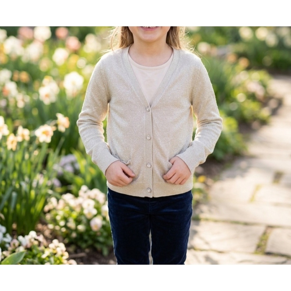 Nordstrom Girls Metallic Gold Shimmer Cardigan Sweater XL 14/16 Holiday Sparkle